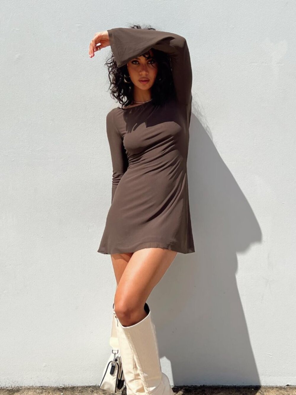 NWT Lukea Long Sleeve Mini Dress Brown